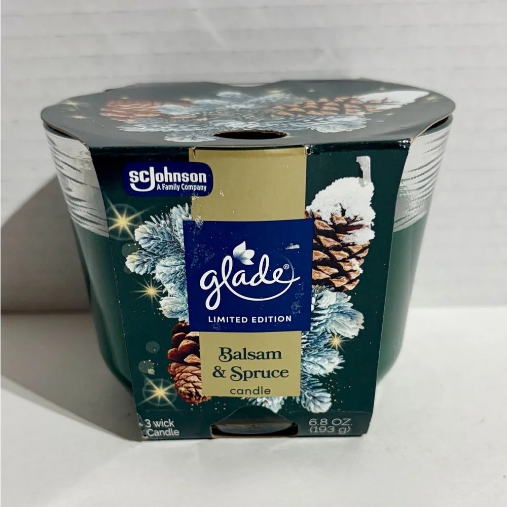 Glade Candle Balsam Spruce 3 Wick Scented Limited Edition 6.8 oz Green NEW